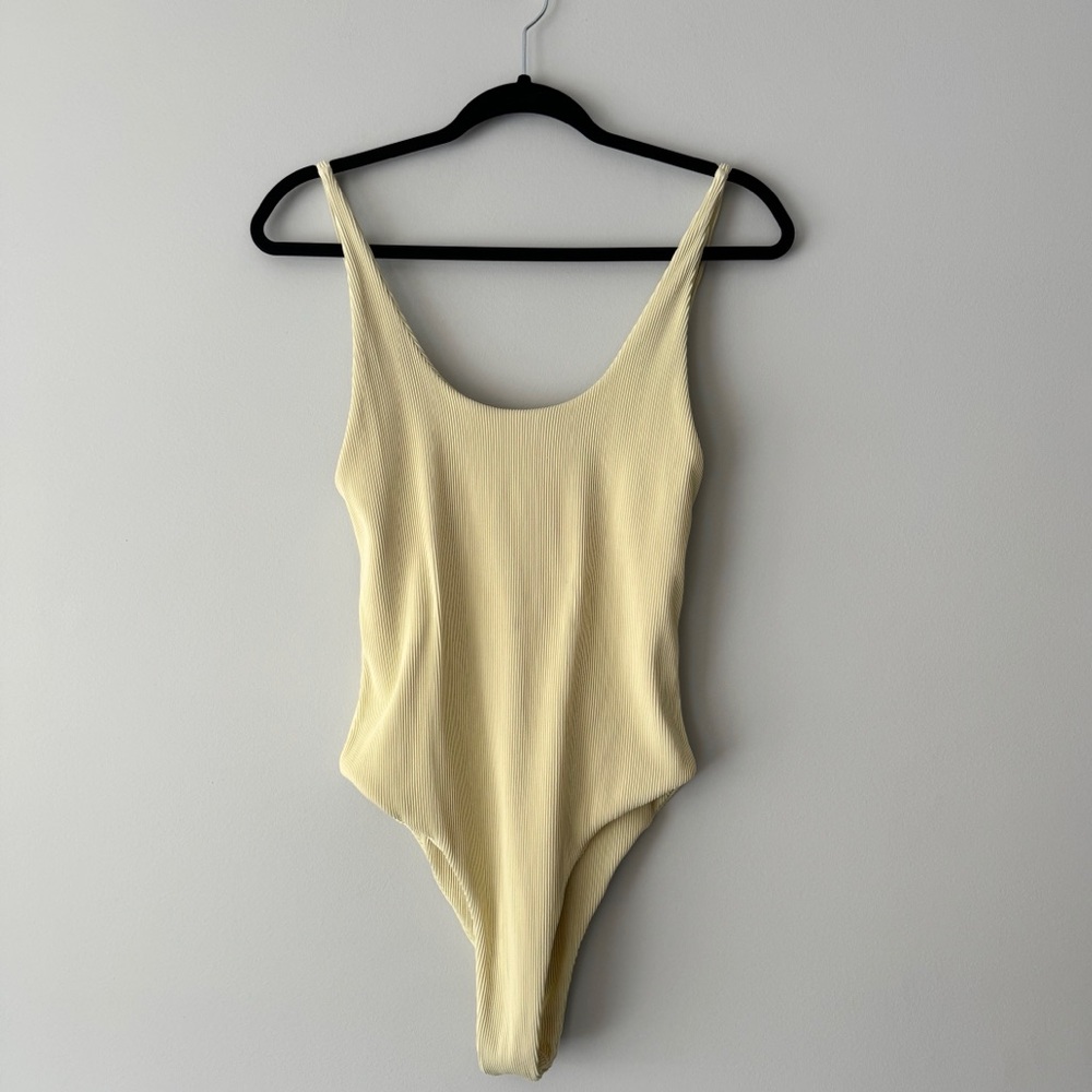 Kulani Kinis Pale Yellow Ribbed One-Piece Swimsuit